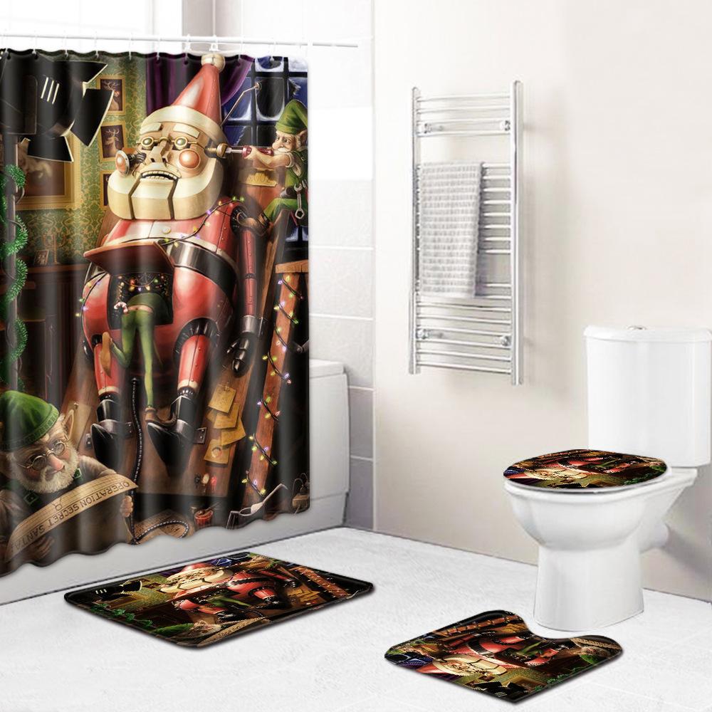 Christmas Toilet Four-Piece Floor Mat Bathroom Non-Slip Door Mat Shower Room Absorbent Carpet