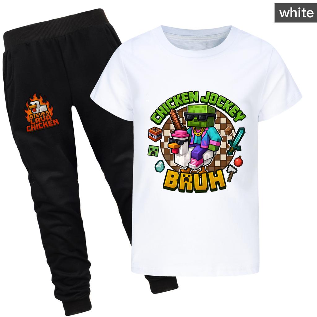 Chicken jockey summer short-sleeved T-shirt and pants suit for middle and large children 4519