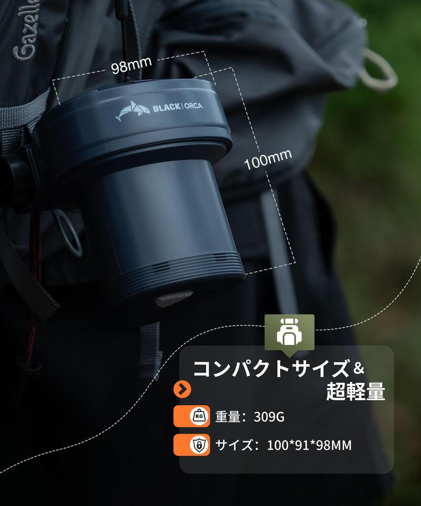 Czarna Elektryczna Pompka Powietrza Orca do Kempingu, Ładowalna przez Type-C, Bateria o Dużej Pojemności 4000mAh, Przenośna Pompka Powietrza do Pompowania i Spuszczania Powietrza, W zestawie