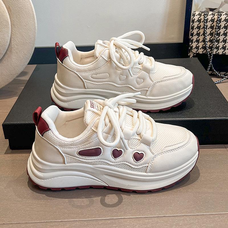Foreign style thick-soled sports and leisure shoes women's shoes 2025 summer new versatile non-slip breathable mesh heightening white shoes