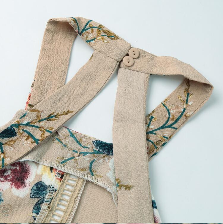 Women Halter Neck Chiffon Dress Floral Print Sleeveless Split Backless Long Dress Boho Dress