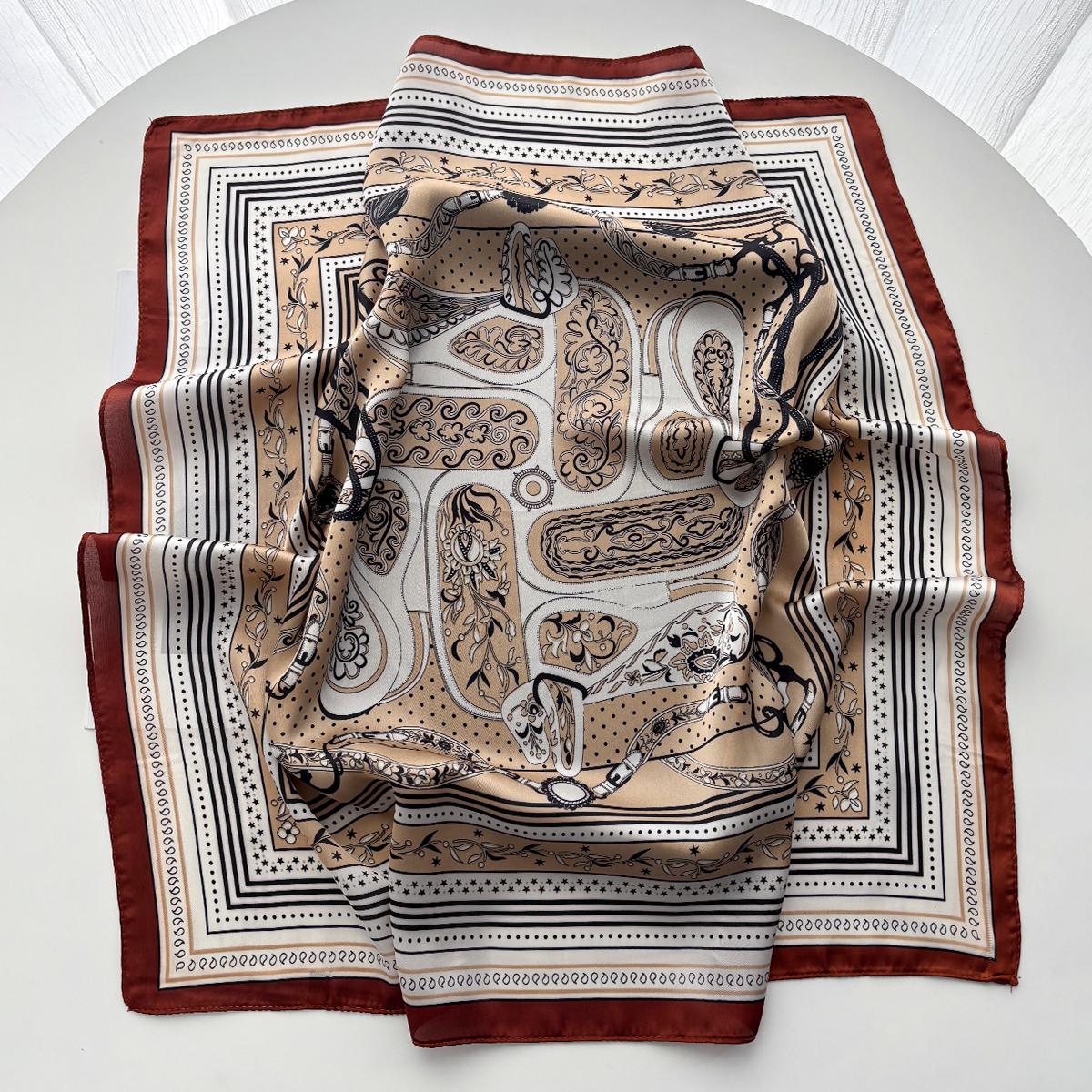 

Luxury Printed Square Scarf For Women Retro Imitation Silk Scarves Bandanas Fashion Hijab Neckerchief Elegant Shawl Wraps