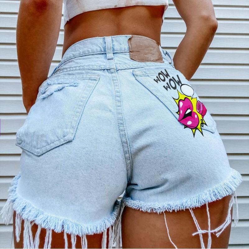 2592 Style Denim Shorts Mid Waist Ripped Casual Jean Streetwear S-4XL