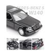 1/32 Benz S-W140 Legierung Diecast Automodell Spielzeug Metallkarosserie Kunststoffchassis Gummireifen mit 4 Türen zum Öffnen Rückziehfunktion Kinder A88