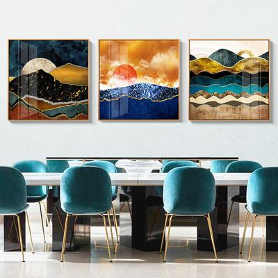 Nordic Moon Red Sun Combination Abstract Mountain Triptych Living Room Sofa Background Wall Decoration Painting Without Frame