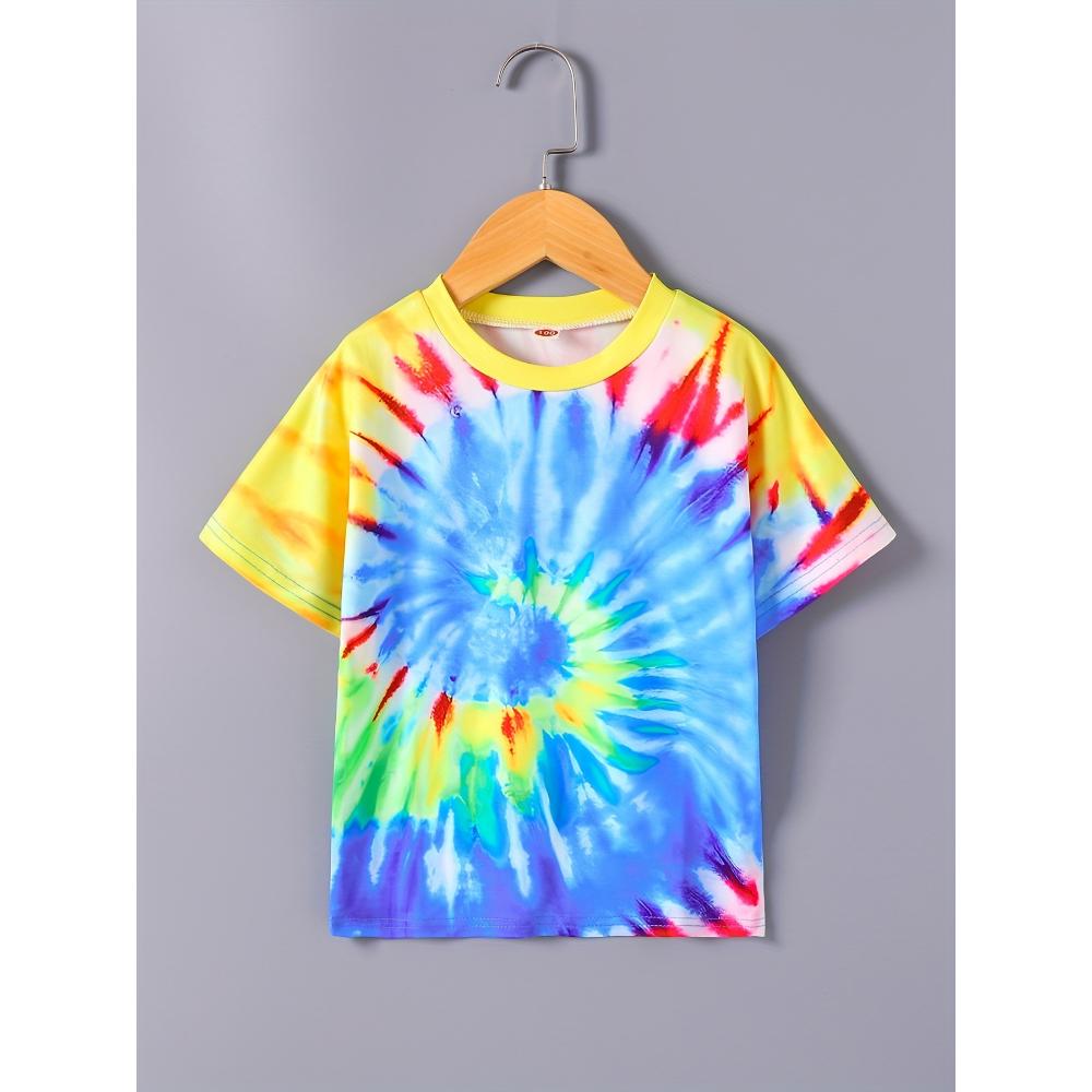 Children's T-shirt Rainbow Tie-Dye 3D Print Kids Clothes Short Sleeve T-Shirt Summer Children Top Round Neck Children's Clothing