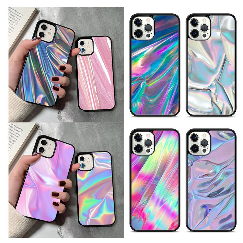 Iridescent Holographic Art Phone Case For iPhone 17 Air 14 15 16 13 12 Cover For Apple Pro Max 6S Plus Coque