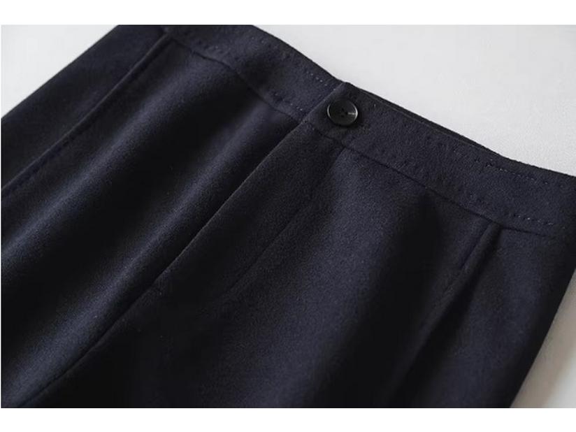 Women's High-Waist Wool Tweed Trousers - Versatile, Thick, Anti-Wrinkle, Drape, Straight Fit for Autumn/Winter