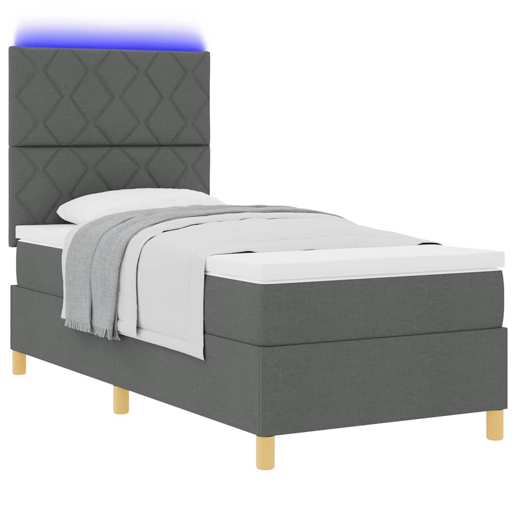 LED Boxspring Bed with Headboard Dark Grey 100 X 200 Cm Fabric