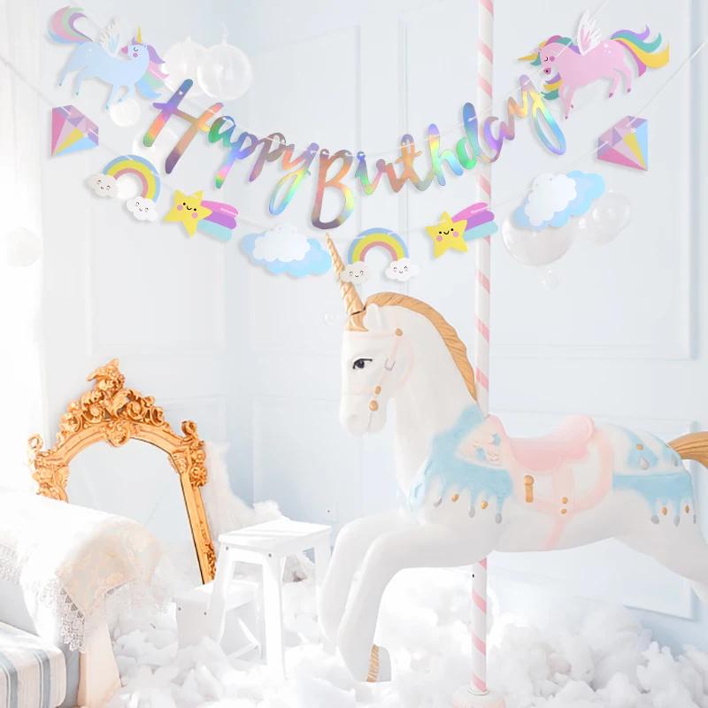 1Set Unicorn Birthday Decorations Unicorn Happy Birthday Banner Unicorn Party Supplies for Girls Birthday Party Decorations
