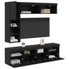 Wall Mounted TV Cabinet with LED Lighting (7 Pcs) Black Oak Effect Particleboard