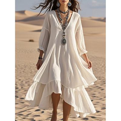 Frühlingslockeres Langarm-Damenkleid Künstlerischer ausgestellter Rockstil Modische einteilige Kleidung