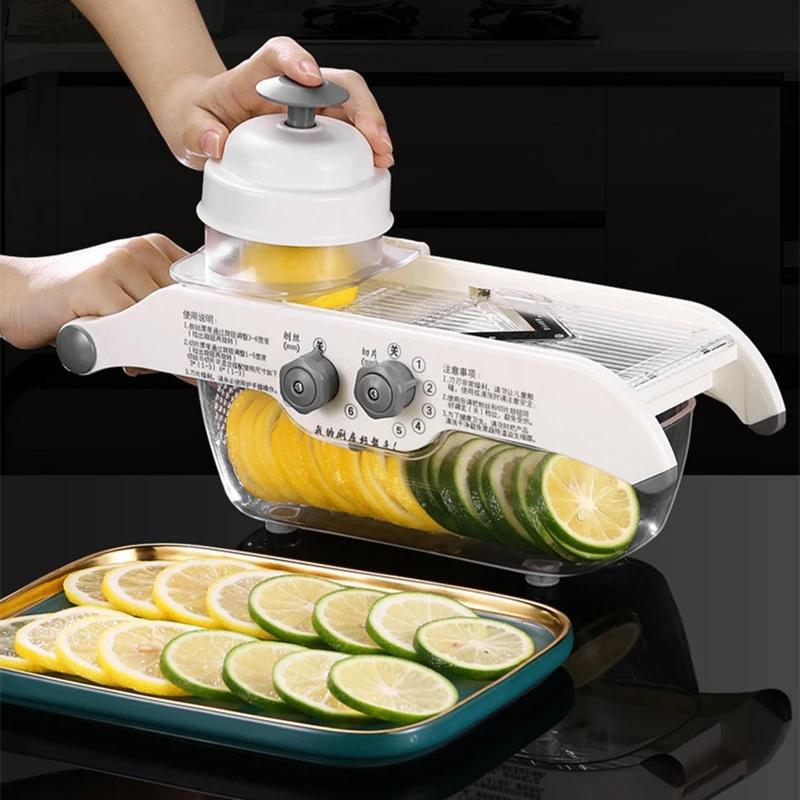 Multifunctional Lemon Slicer Vegetable Grater With Basket,V-blade Fruit Potato Chopper Carrot Cutter Slicer Kitchen Accessories