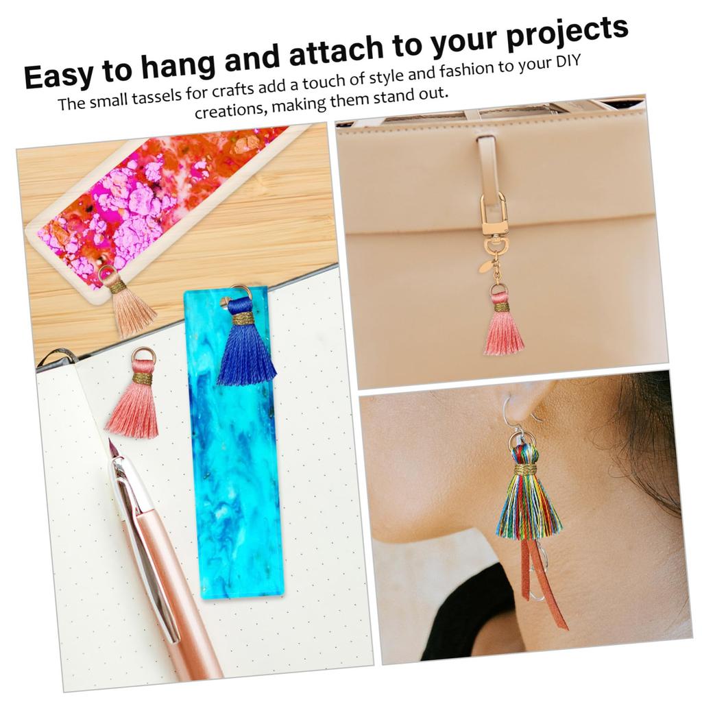 OUNONA 50-Piece Mini Tassel Set with Rings for Keychains, Handmade Charms, Fringe Parts, and Small Decorative Parts for Jewelry Making