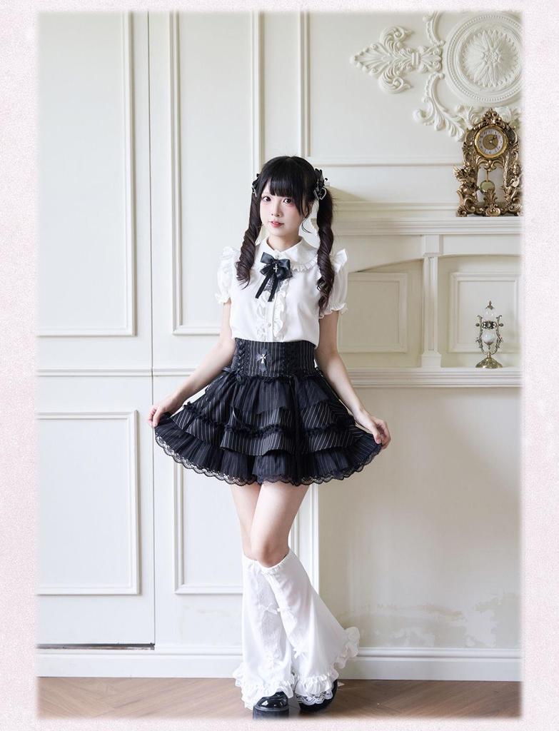 Sweet Girly Lace Patchwork Long Sleeve Top & Skirt Set