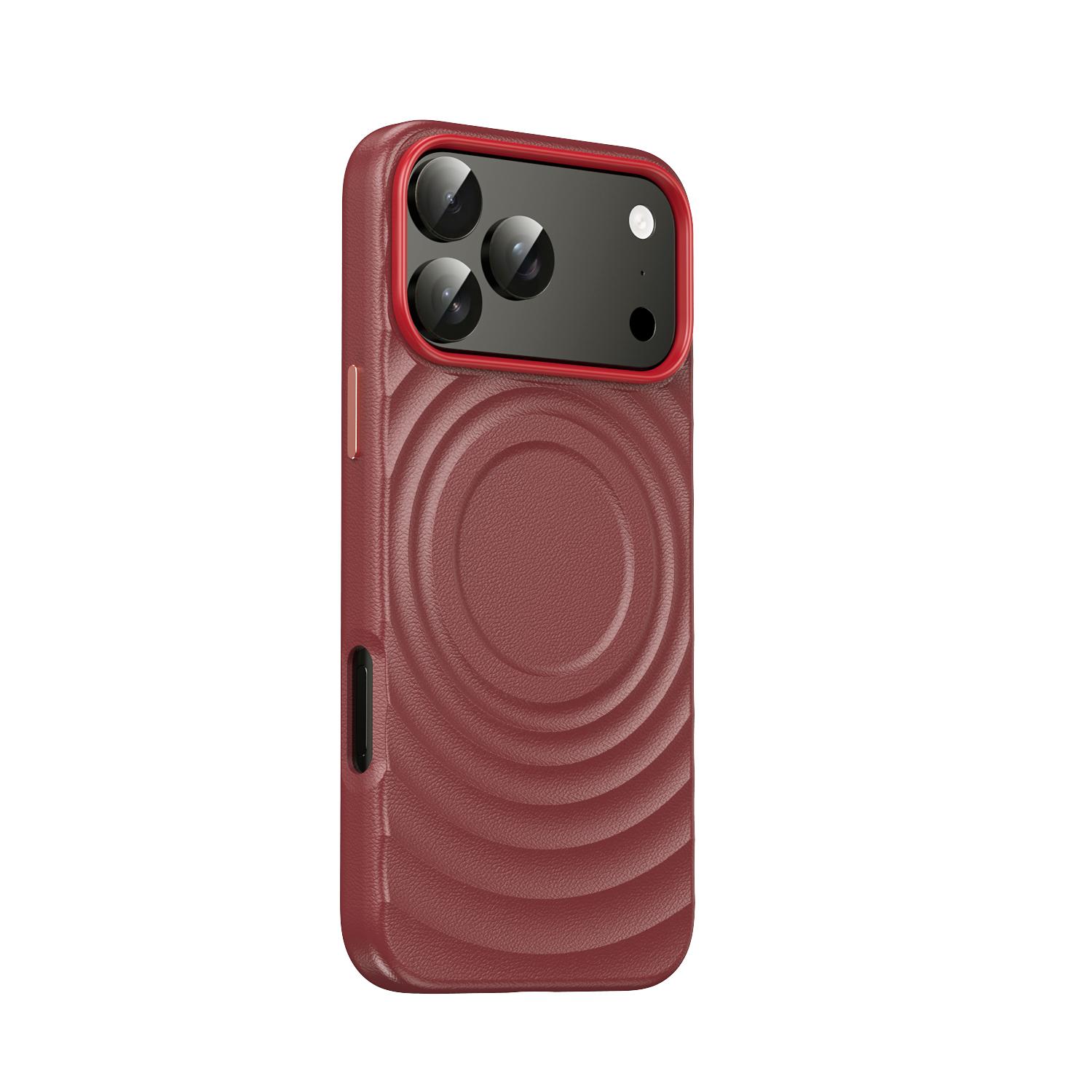 

Wave Pattern PU Leather Phone Case for IPhone 16 Pro Max 17 Air 15 Plus 14 + Magnetic Wireless Charging Independent Button Cover iPhone 14 Plus вина червоного кольору
