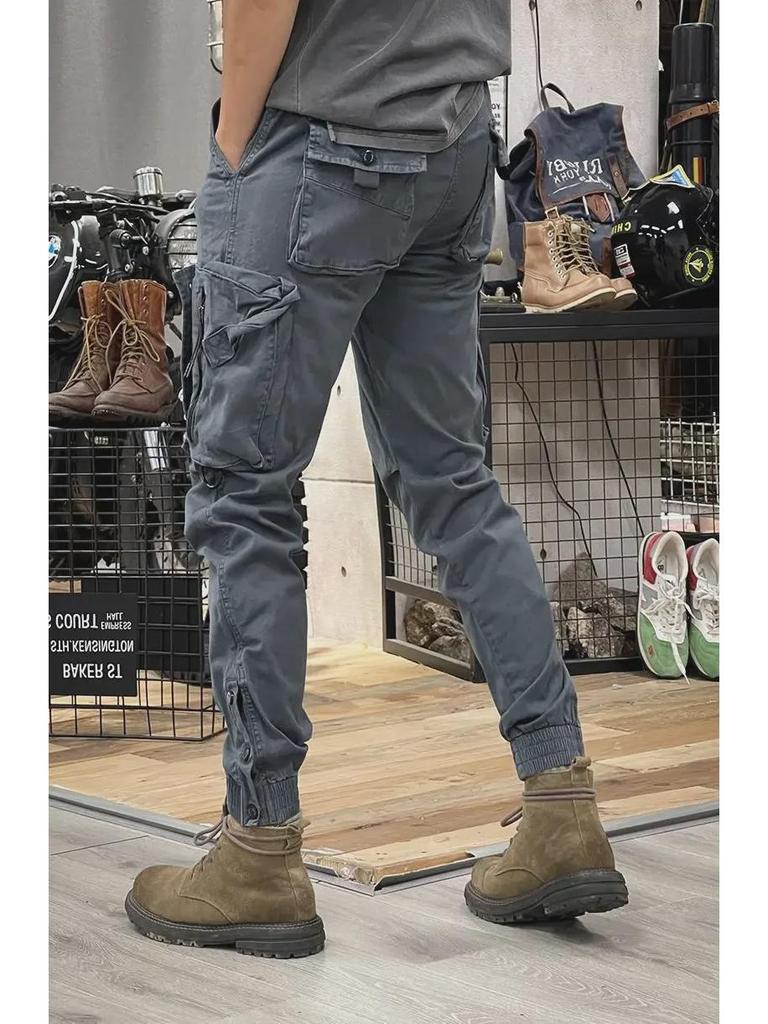 Men's Straight-Leg Tactical Work Pants - Spring/Autumn Casual Outdoor Cuffed Trousers
