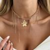 SHIXIN Bohemia Charm Gold Color Flower Pendant Necklace for Women Vintage Metal Tassel Adjustable Clavicle Chain Wedding Jewelry