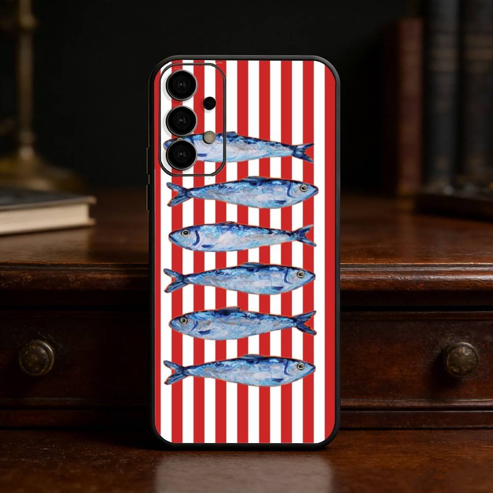 Funda de Teléfono Colorida S-Sardina L-Langosta Pez Para Samsung S25,S24,S21,S22,S23,S30,Ultra,S20,Plus,Fe,Lite Carcasa Negra
