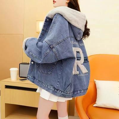 Plus Velvet Thick Denim Jacket Women's Short Short Short Winter Loose Lazy Wind All-match Top