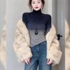 Gradient Half-High Neck Slim Fit Plus Size Women's Top - Autumn/Winter 2025 Fashion