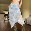 Spicy Floral Ruffle Mesh Skirt - Irregular Hem for Summer Vacation