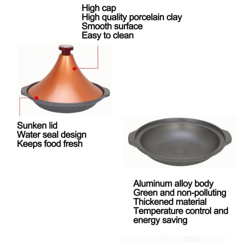 YUAXIA Moroccan Tagine Pot, Waterless Cooking, Aluminum Alloy with Tapered Lid, Stew Pot, Flame Compatible, Suitable for Making Soup, Chef Gift (Color