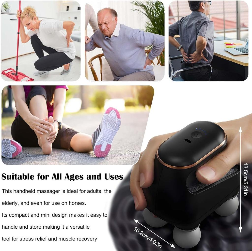 Electric Massager 4-Head Deep Muscle Relaxation Tissue 5 Adjustable Levels Rechargeable Vibration Device for Neck Back Shoulder