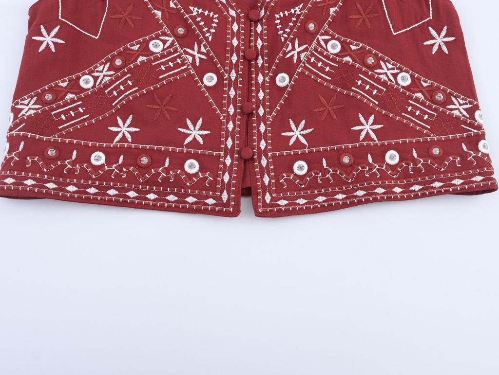 European American Women's Mirror Effect Embroidery Vest & Shorts Set