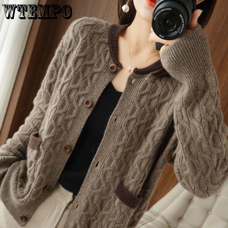 Loose Round-neck Knitted Cardigan for Women Paired with Stylish Short Knitted Top for Autumn and Winter