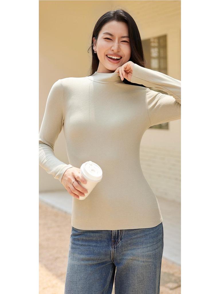 Women's Hyaluronic Acid Thermal Slimming Long Sleeve T-Shirt - Half High Neck, Autumn/Winter Base Layer