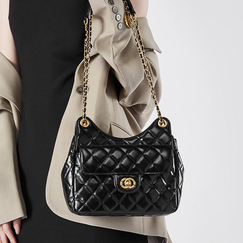 New Bag Top Layer Cowhide Bag Tmall Elf Xiaoxiang Style Fashionable and Versatile One Shoulder Crossbody Women's Bag