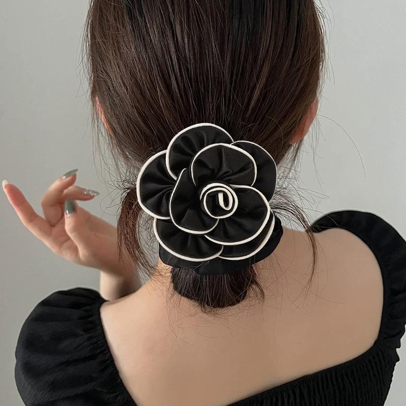 1pc Korean-style elegant camellia hair tie, high-end fashionable and stylish, high-elasticity band suitable for buns and ponytai