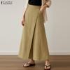 ZANZEA Women Casual Solid Color Loose Wide Leg Cropped Pants