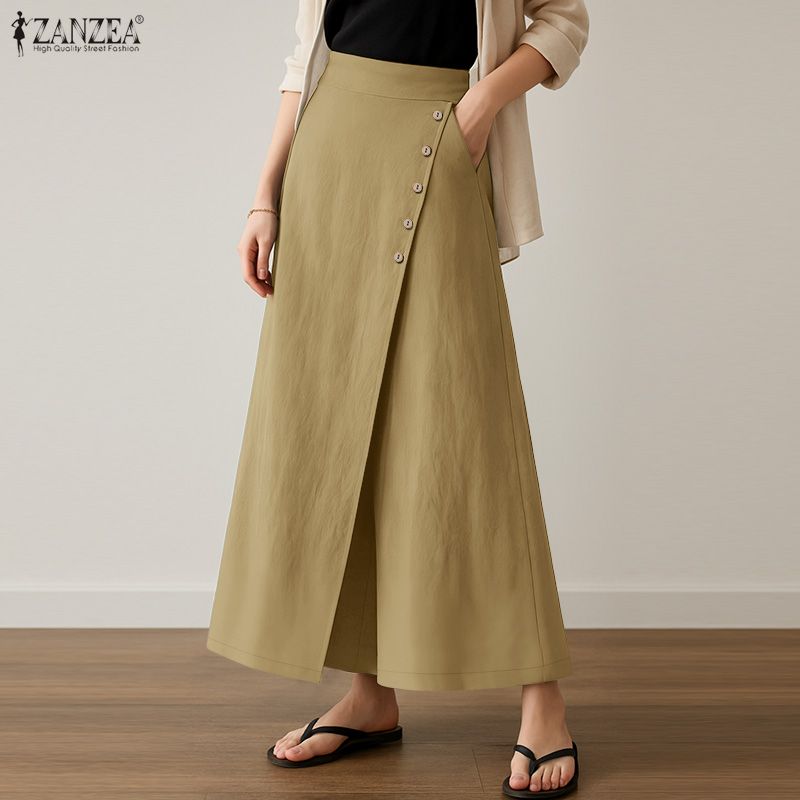ZANZEA Women Casual Solid Color Loose Wide Leg Cropped Pants