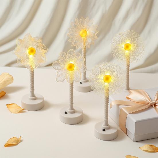 Acrylic Flower Shape LED Lamp, Decorative Cordless Table Light with Warm Light for Home, Office, Study Room, Bedside