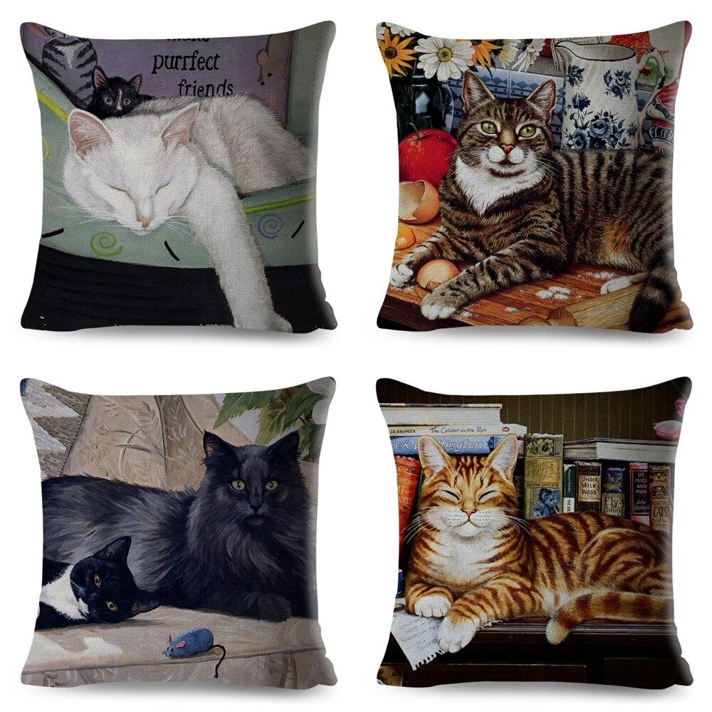 Pet Cartoon Animal Pillowcase Cute Watercolor Cat Cushion Cover Decor Sofa Home Car Children's Room Pillowcase