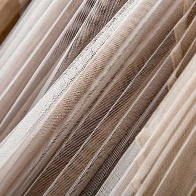 Pleated Mesh Skirt High Waist Slimming Elastic Waist Mid-length Large Skirt