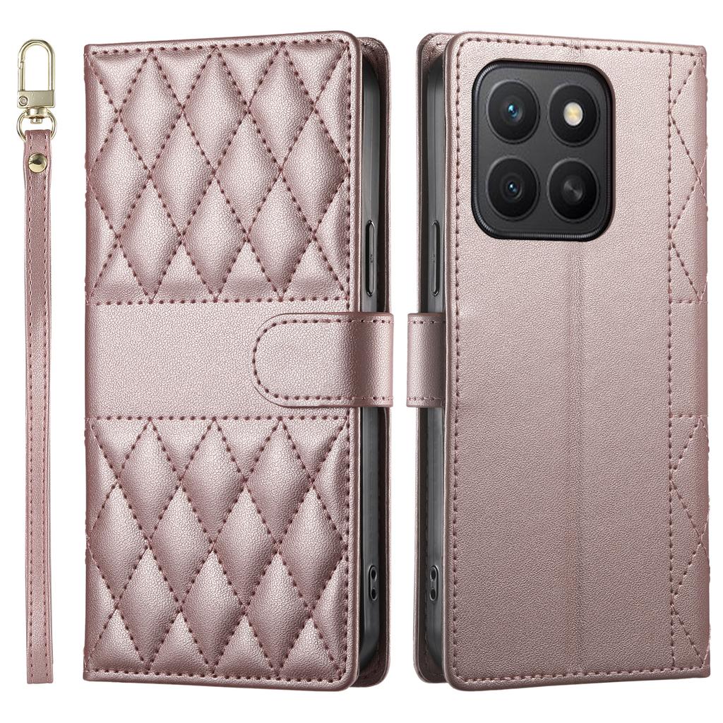 Etui na Honor X8c 4G Pikowanie w romby Portfel Stojak Skórzany Pokrowiec na Telefon z Długim/Krótkim Paskiem