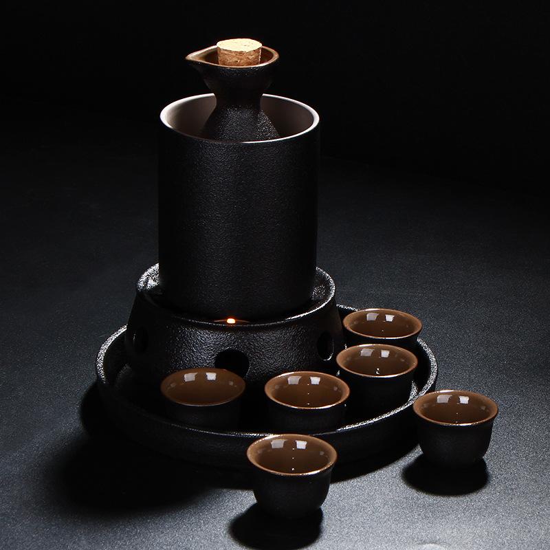 Household Japanese-style Shochu Pot Black Pottery Sake Ceramic Small Wine Cup Wine Dispenser White Wine Glass Warm Wine Wine Set