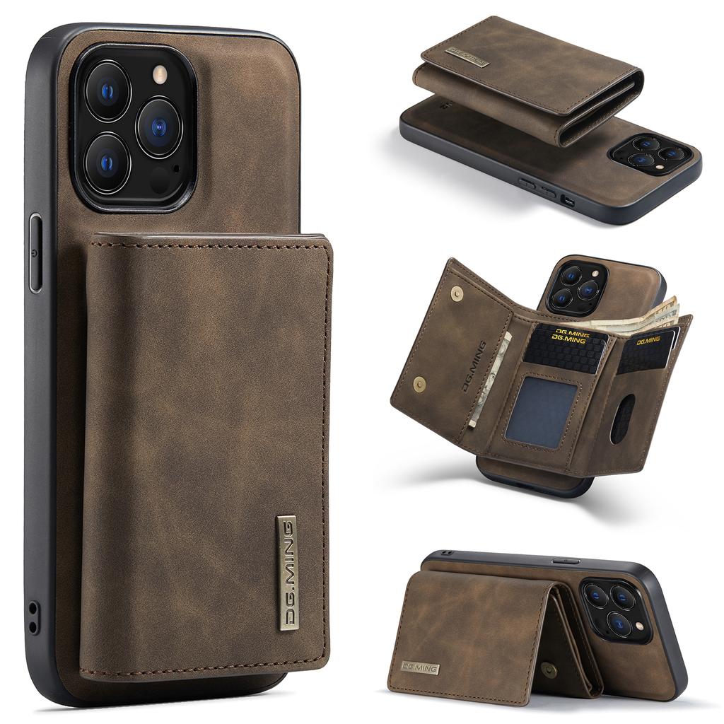 DG.MING M1 Series for iPhone 16 Pro Max Case Kickstand PU Phone Cover with Detachable Wallet