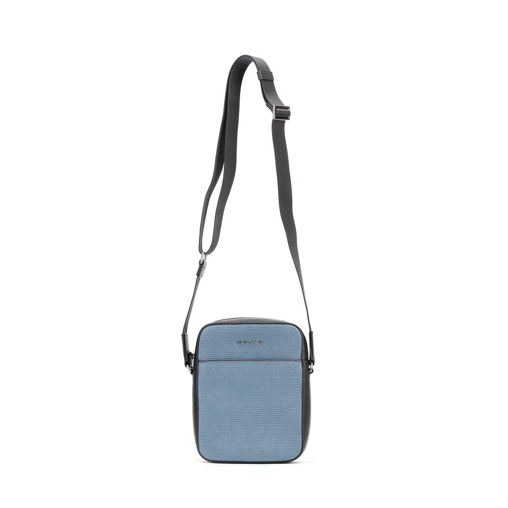New MICHAEL KORS MK Cooper Leather Cell Phone Pouch, Crossbody Bag Medium Men's Haze Blue/Black 37S2LCOC6L-411