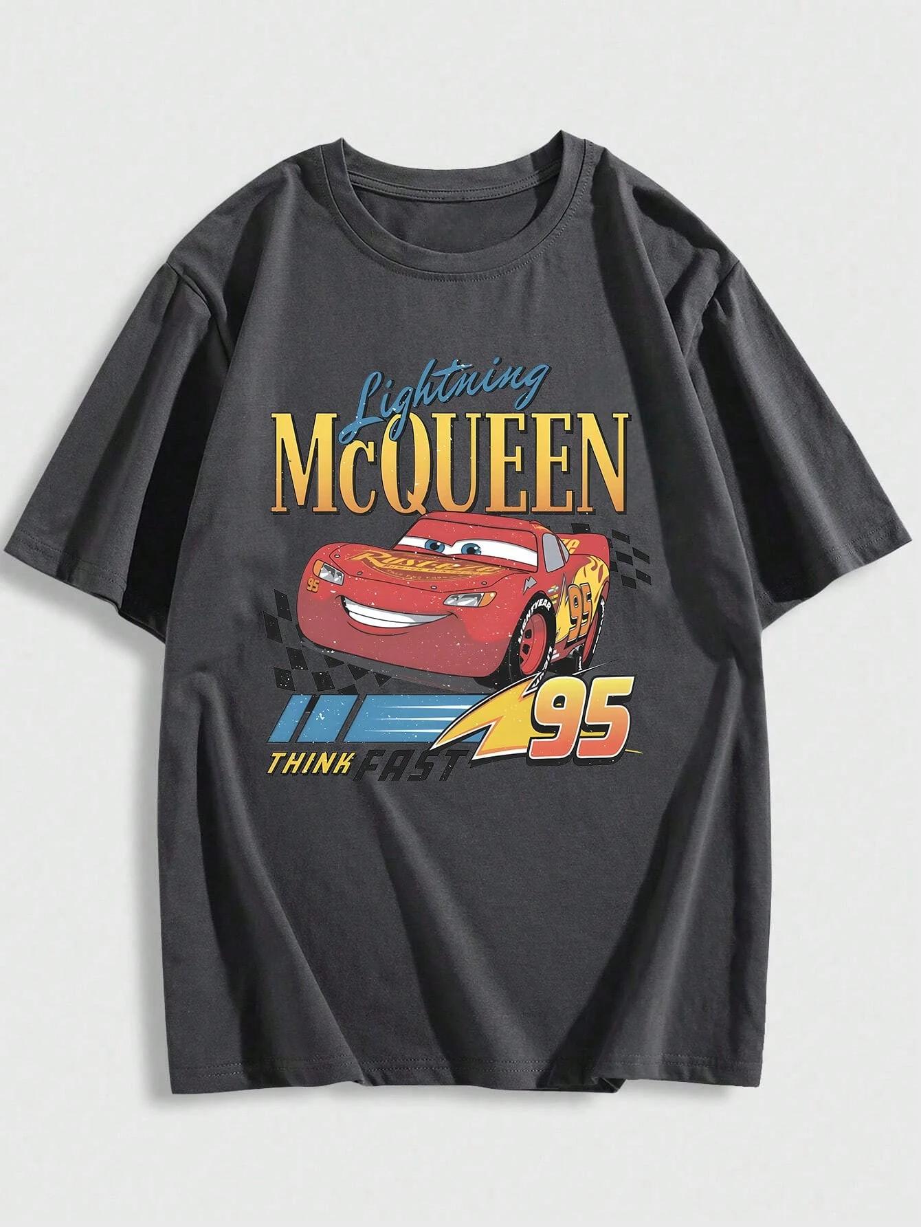 

Мужская повседневная футболка с мультяшным принтом Disney Cars McQueen, с коротким рукавом, летняя, хлопковая, мужские футболки, одежда Y2k, мужская одежда, футболки 4XL