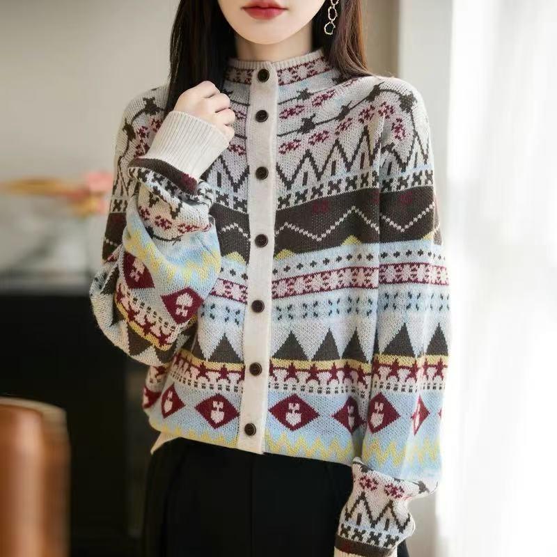2026 Autumn New Women Sweater Knitting Fashion Floral Tops Cardigan Lady Long Sleeve Shirt Loose Casual Buttons