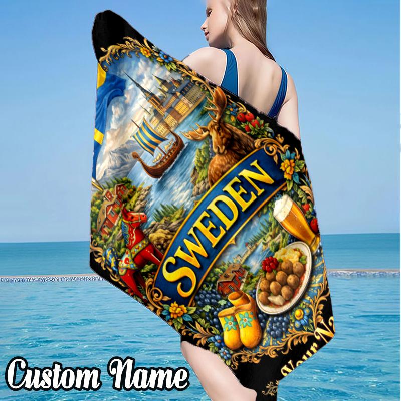 Custom Name Portugal Landscape Beach Towel - Soft, Ultra-Absorbent Microfiber, Lightweight, Perfect for Beach, Parties, Travel, Camping