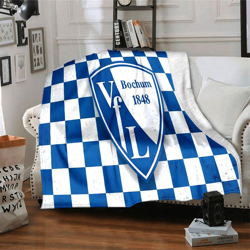 Bochum Crest Flannel Blanket, Soft Polyester, Modern Design, All-Season for Camping, Travel, Gifts for holidays or birthdays