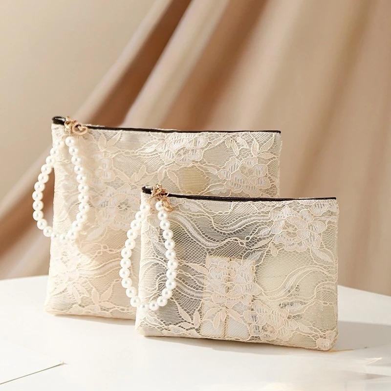 Sweet Lace Cosmetic Bag Travel Toiletry Pouch Organizer Case Toiletry Wash Bag for Makeup Accessories Phone Keys Coin Purse