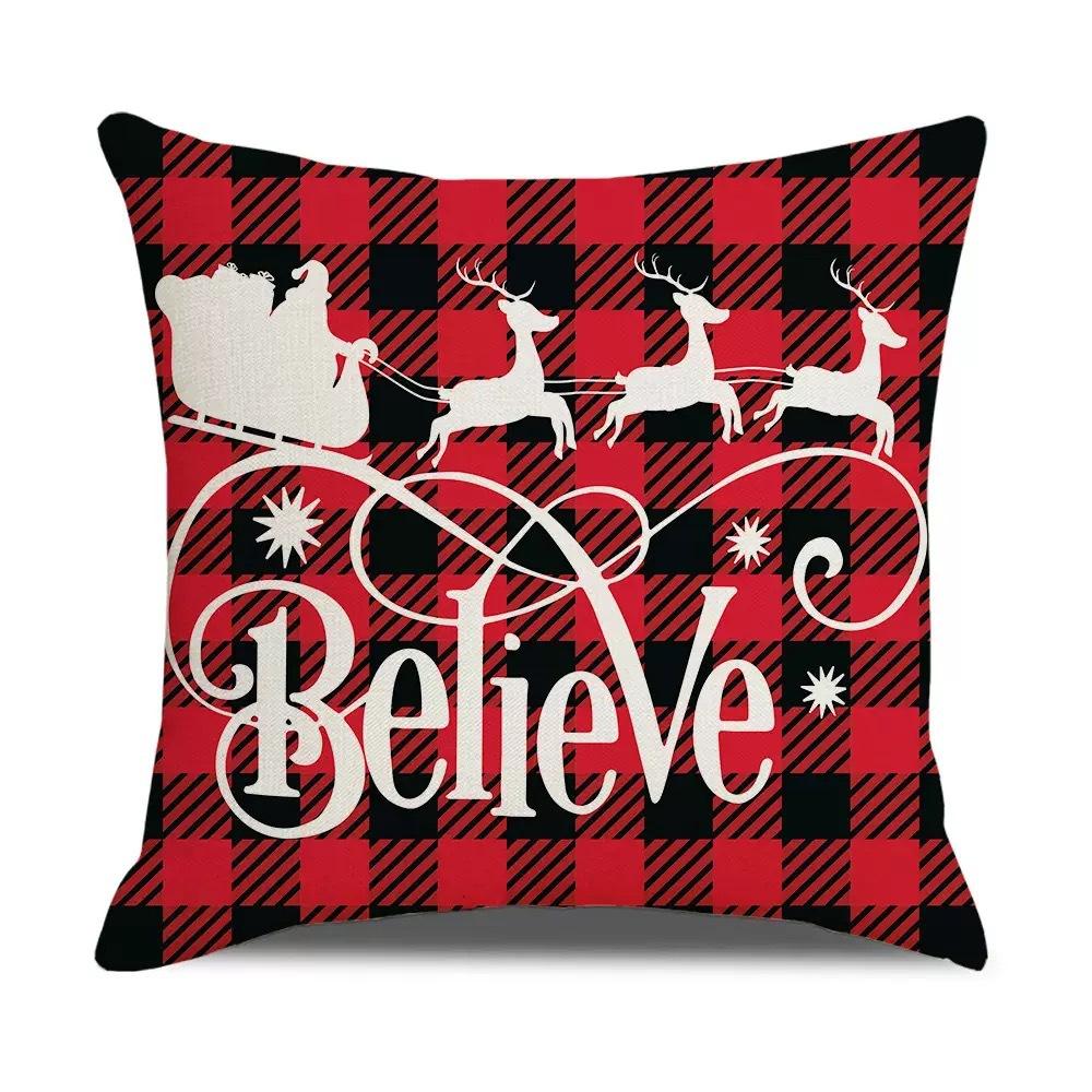Christmas Pillowcase Christmas Red Plaid Home Holiday Decoration Pillow Cushion Cover