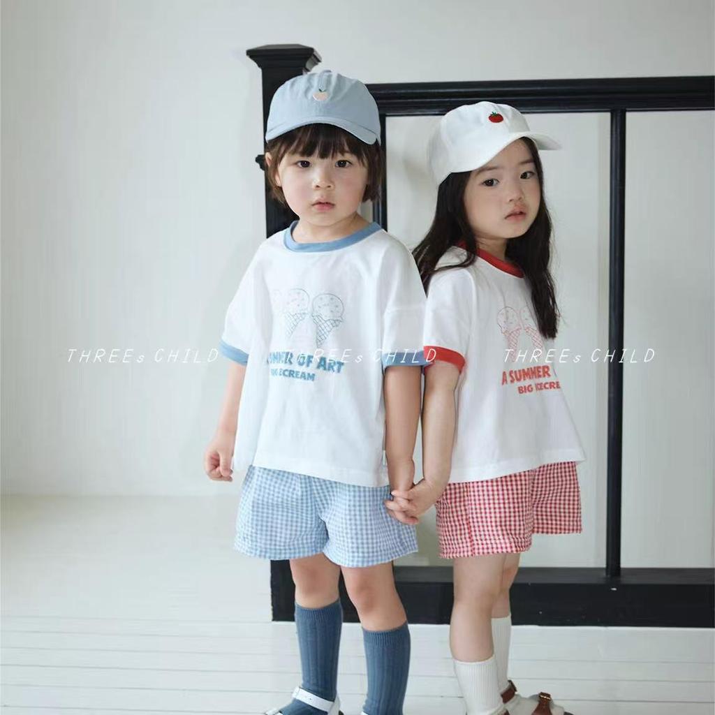 Korean Style Unisex Kids Plaid Beach Shorts