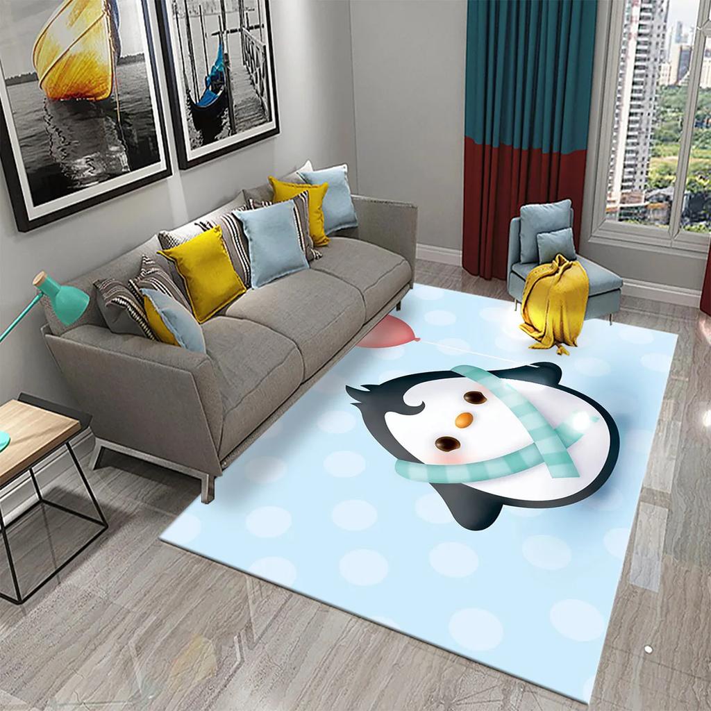 3D Cartoon Penguin Carpet Cute Animal Big Rug for Living Room Bedroom Comfortable Decor Floor Mat Area Rug Bathroom Non-slip Rug